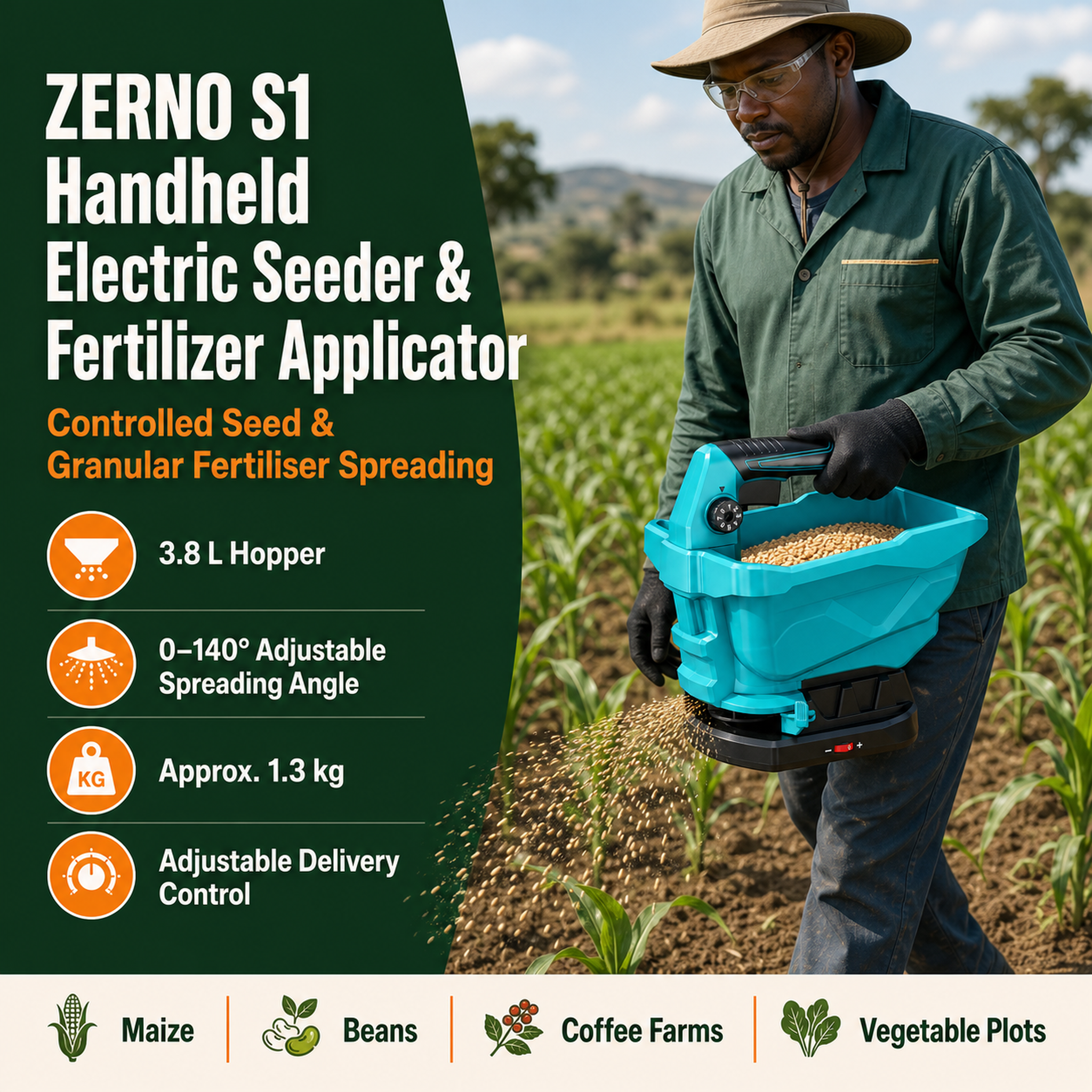 ZERNO S1 Handheld Seed & Fertilizer Spreader