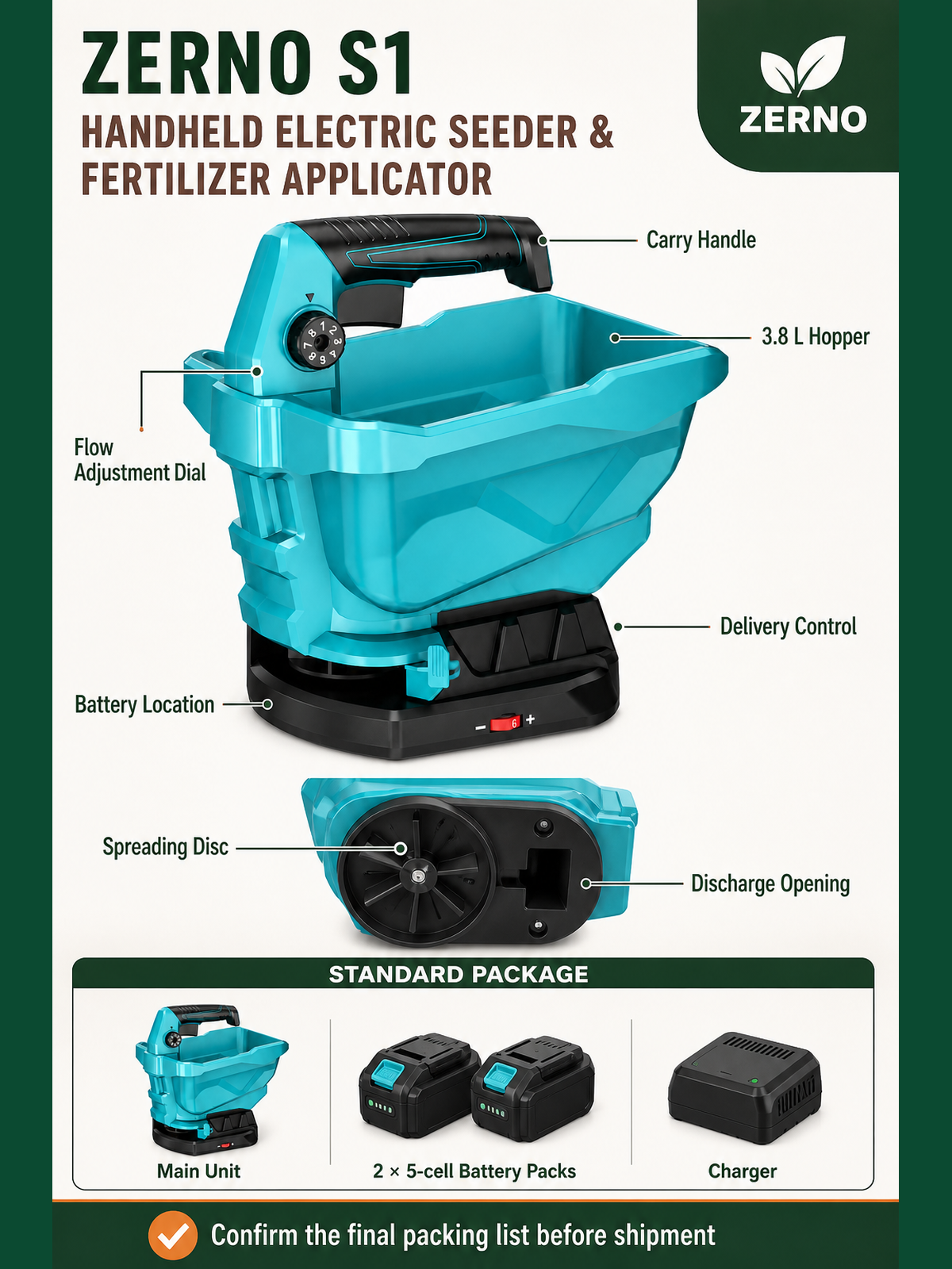 ZERNO S1 Handheld Seed & Fertilizer Spreader
