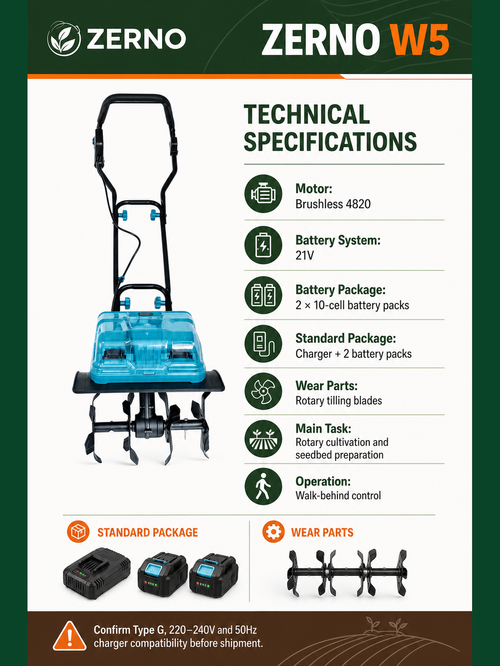 ZERNO W5 Cordless Push Cultivator