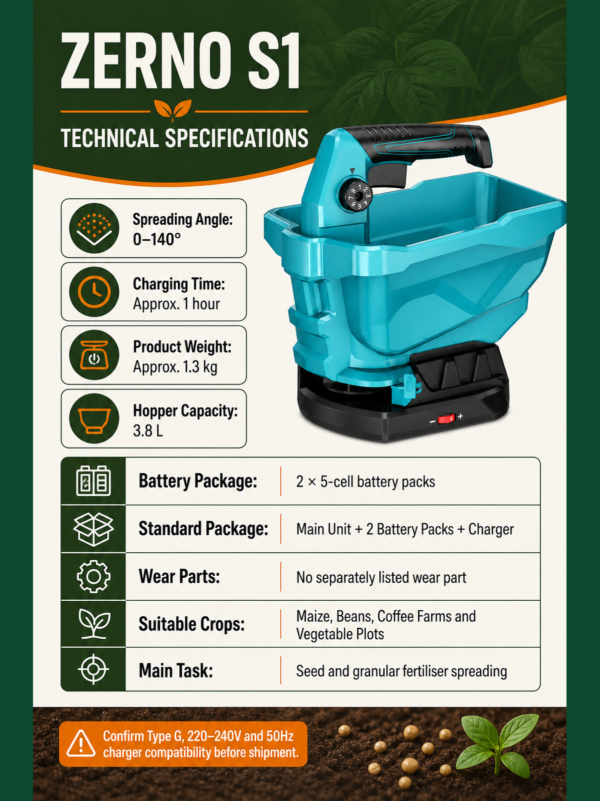 ZERNO S1 Handheld Seed & Fertilizer Spreader