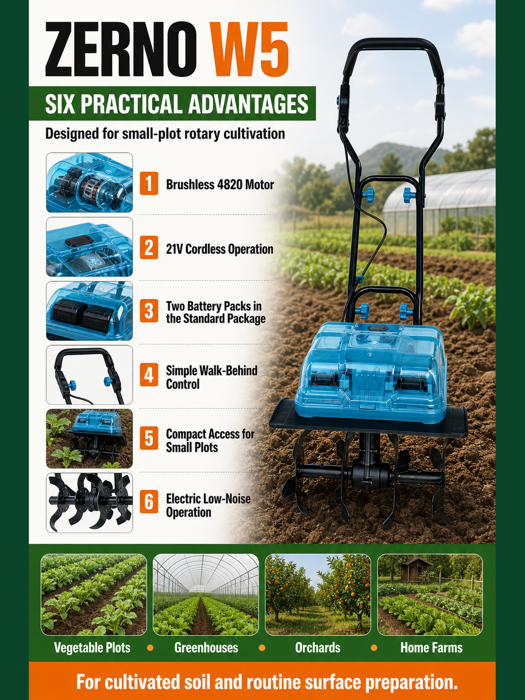ZERNO W5 Cordless Push Cultivator