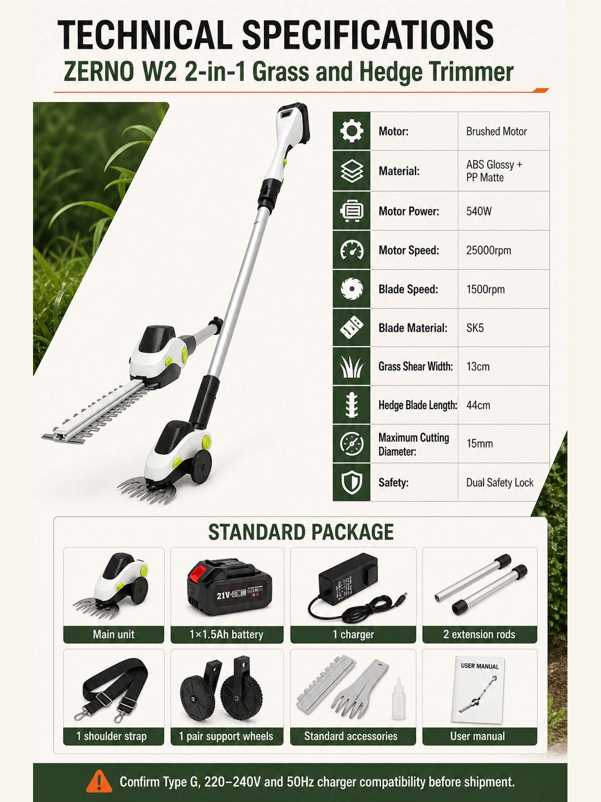 ZERNO W2 2-in-1 Grass & Hedge Trimmer