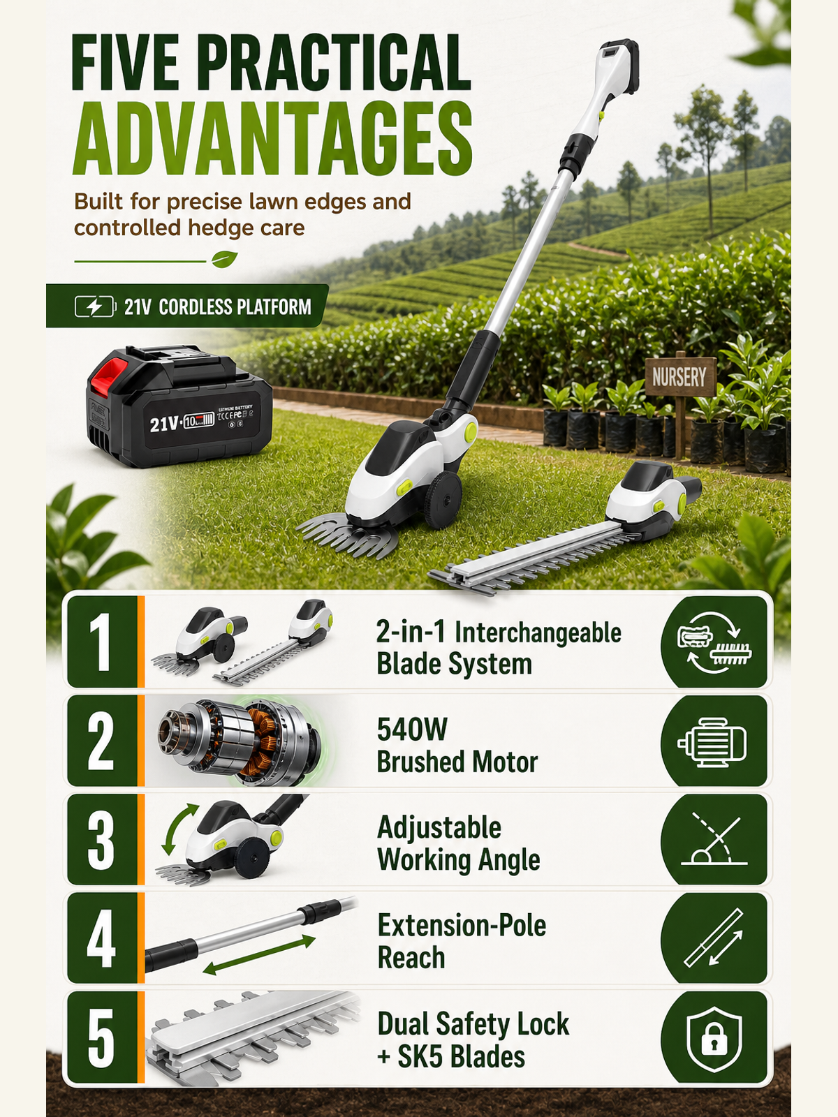 ZERNO W2 2-in-1 Grass & Hedge Trimmer