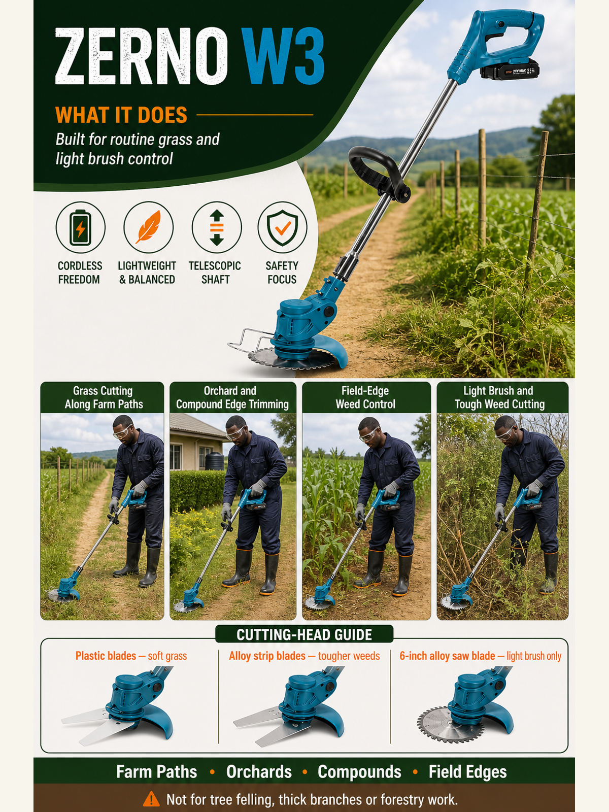 ZERNO W3 Cordless Grass Trimmer