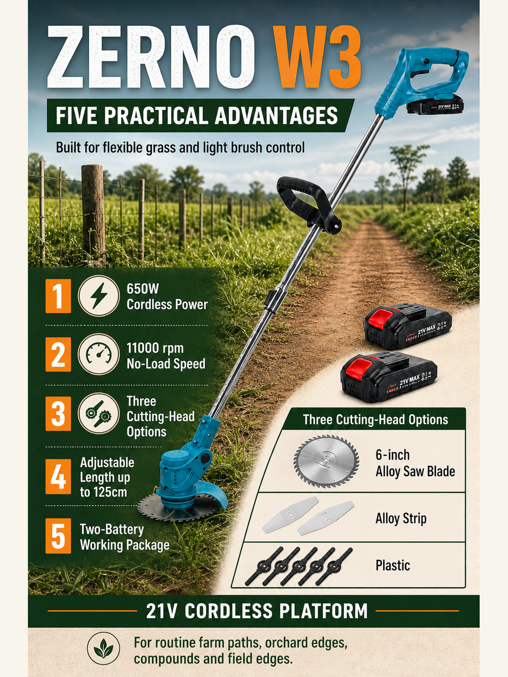 ZERNO W3 Cordless Grass Trimmer