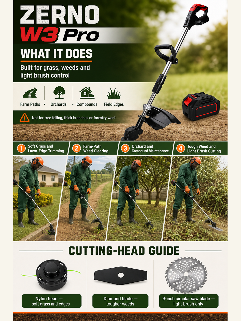 ZERNO W3 Pro Brushless Heavy-Duty Grass Trimmer