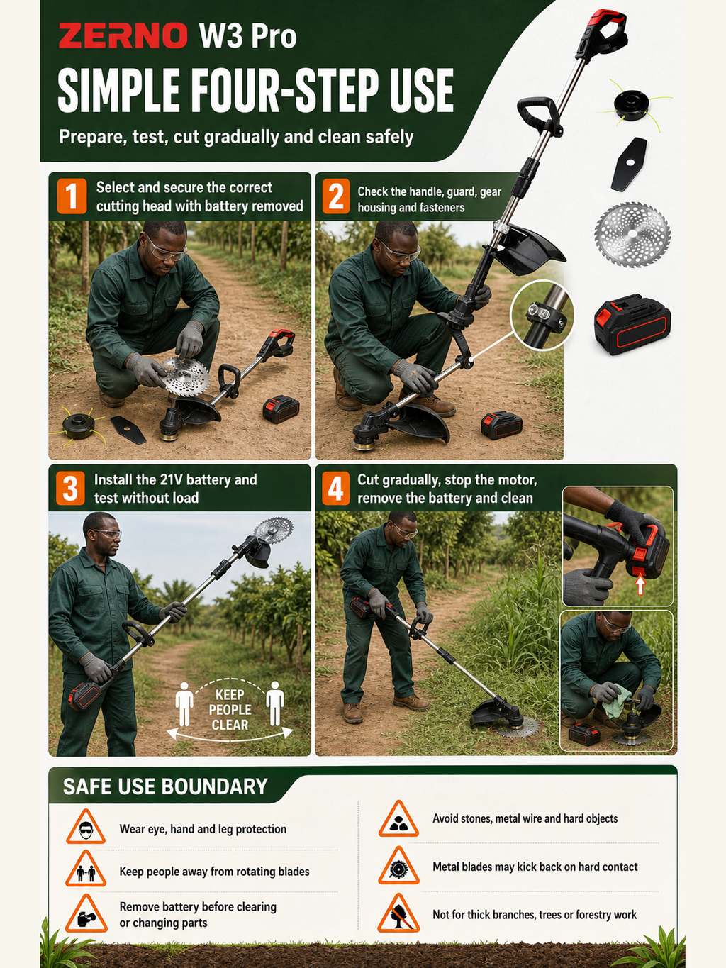 ZERNO W3 Pro Brushless Heavy-Duty Grass Trimmer