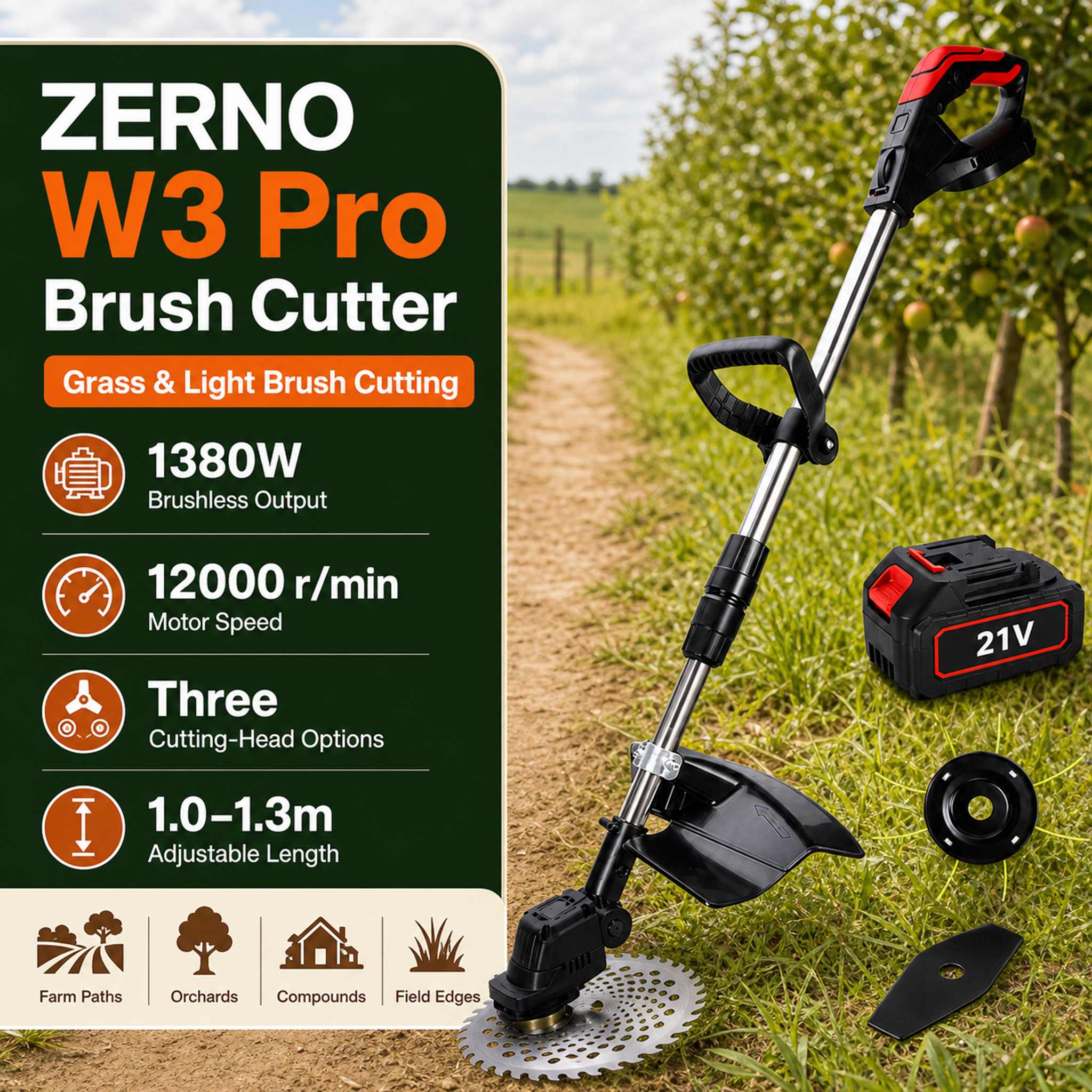 ZERNO W3 Pro Brushless Heavy-Duty Grass Trimmer