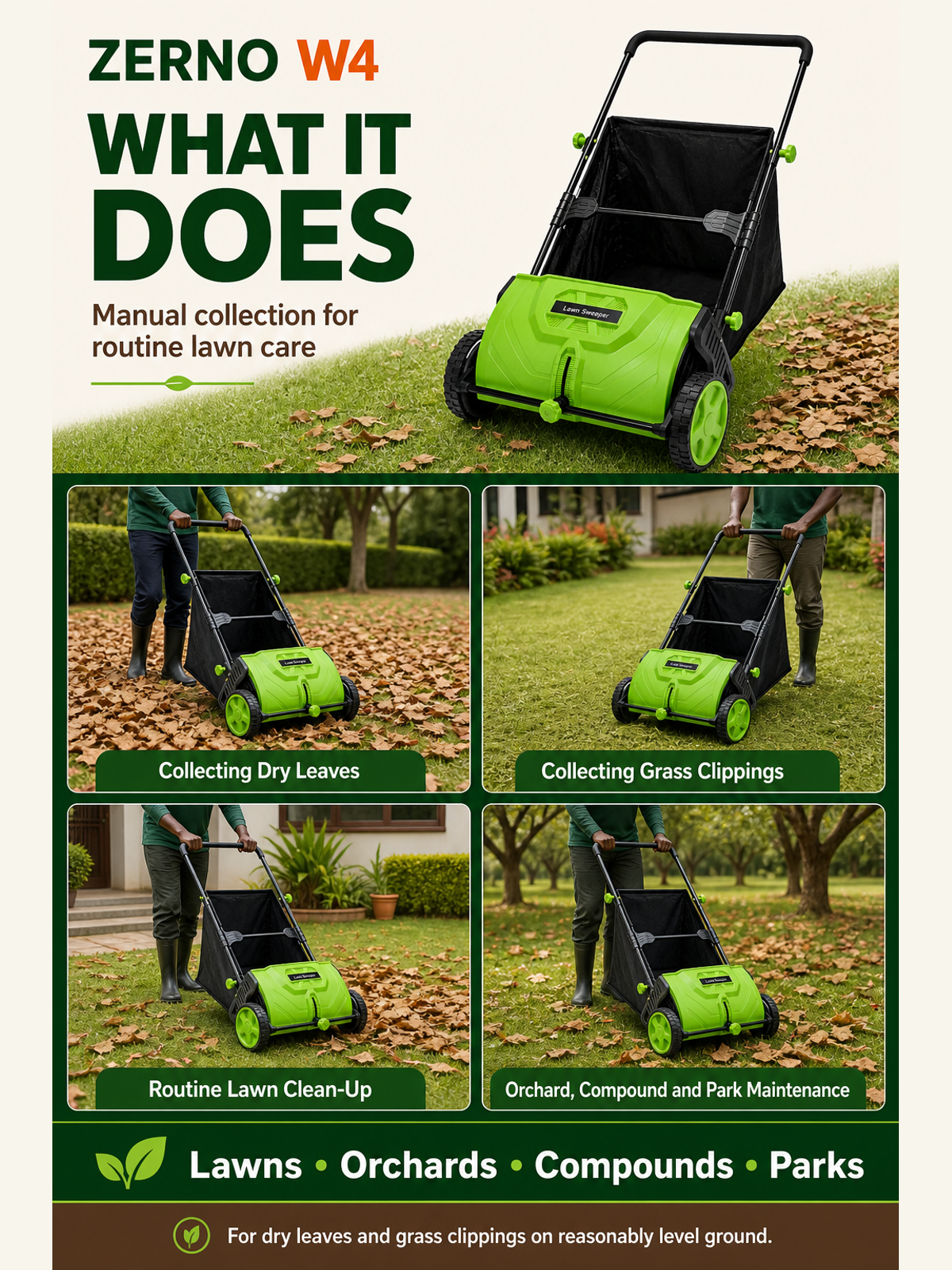 ZERNO W4 100L Manual Push Lawn Sweeper