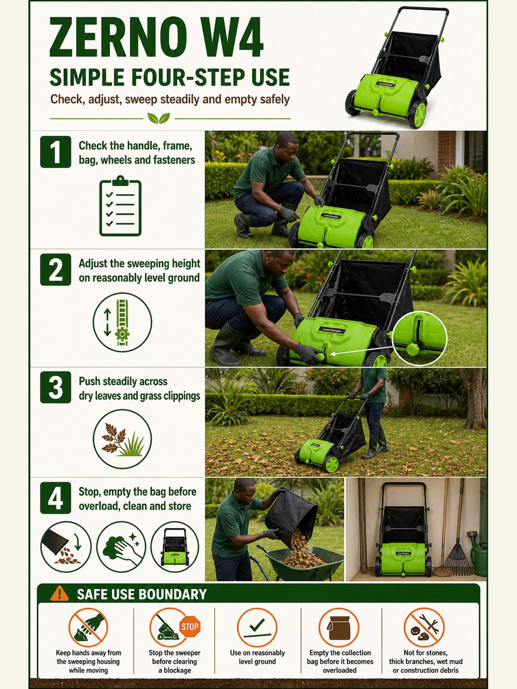 ZERNO W4 100L Manual Push Lawn Sweeper
