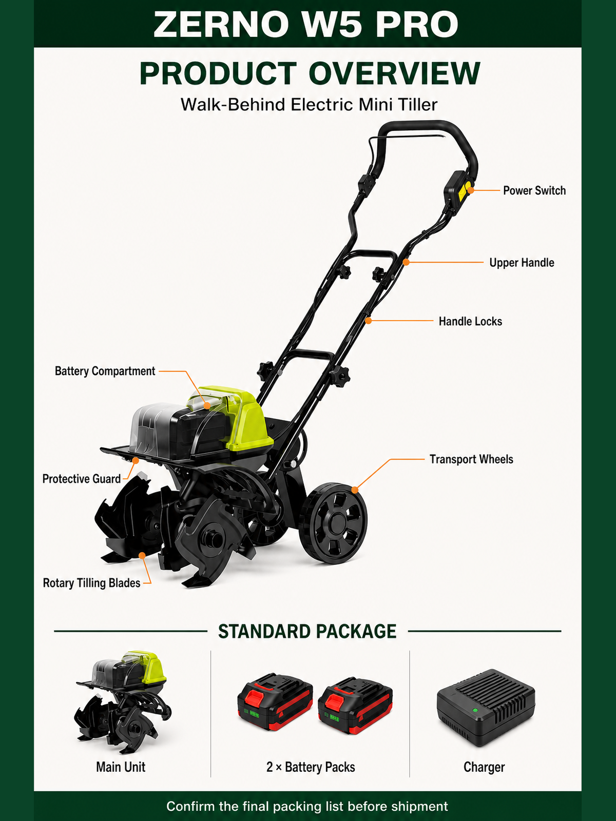 ZERNO W5 Pro 36cm Brushless Push Cultivator