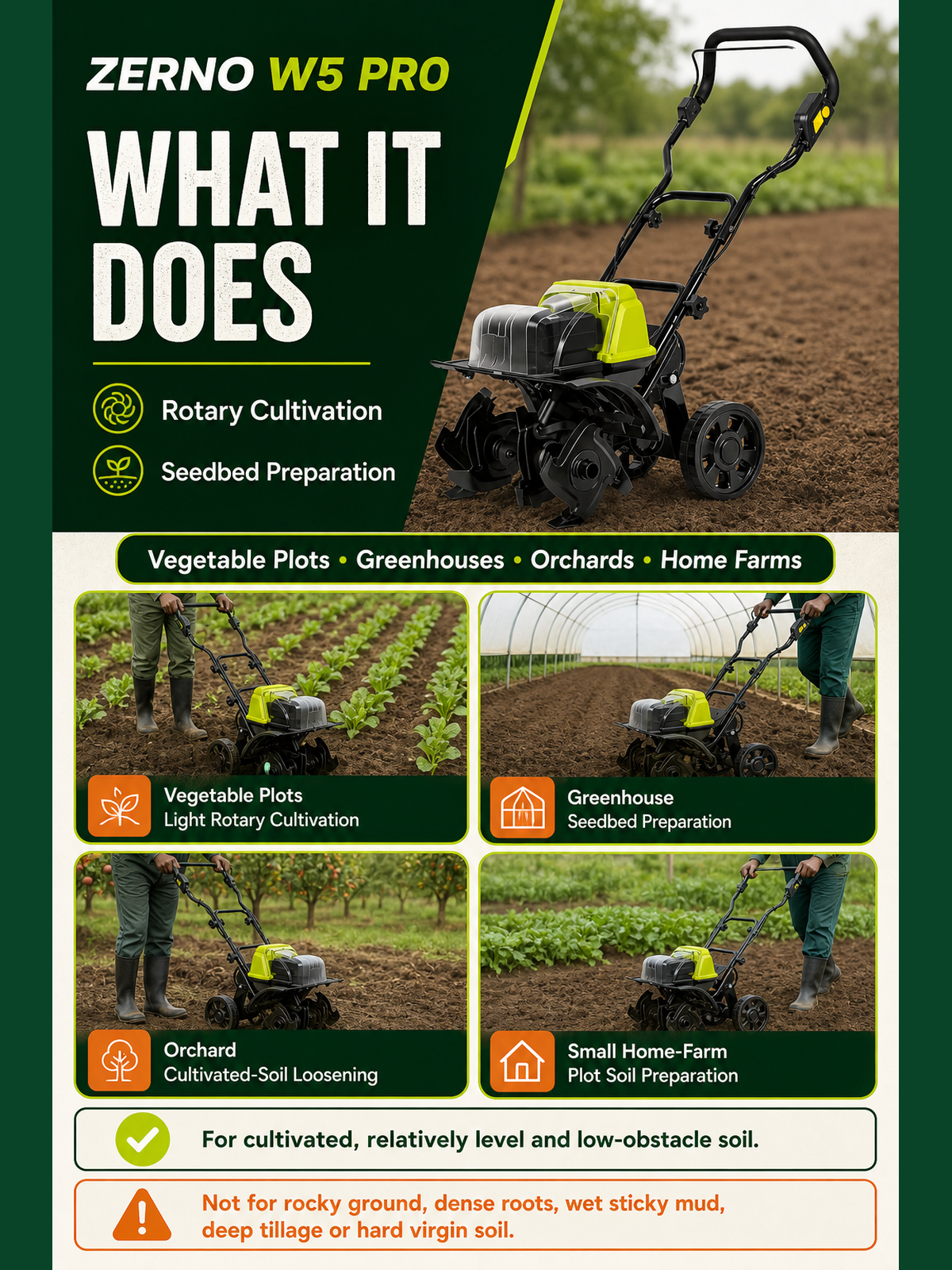 ZERNO W5 Pro 36cm Brushless Push Cultivator