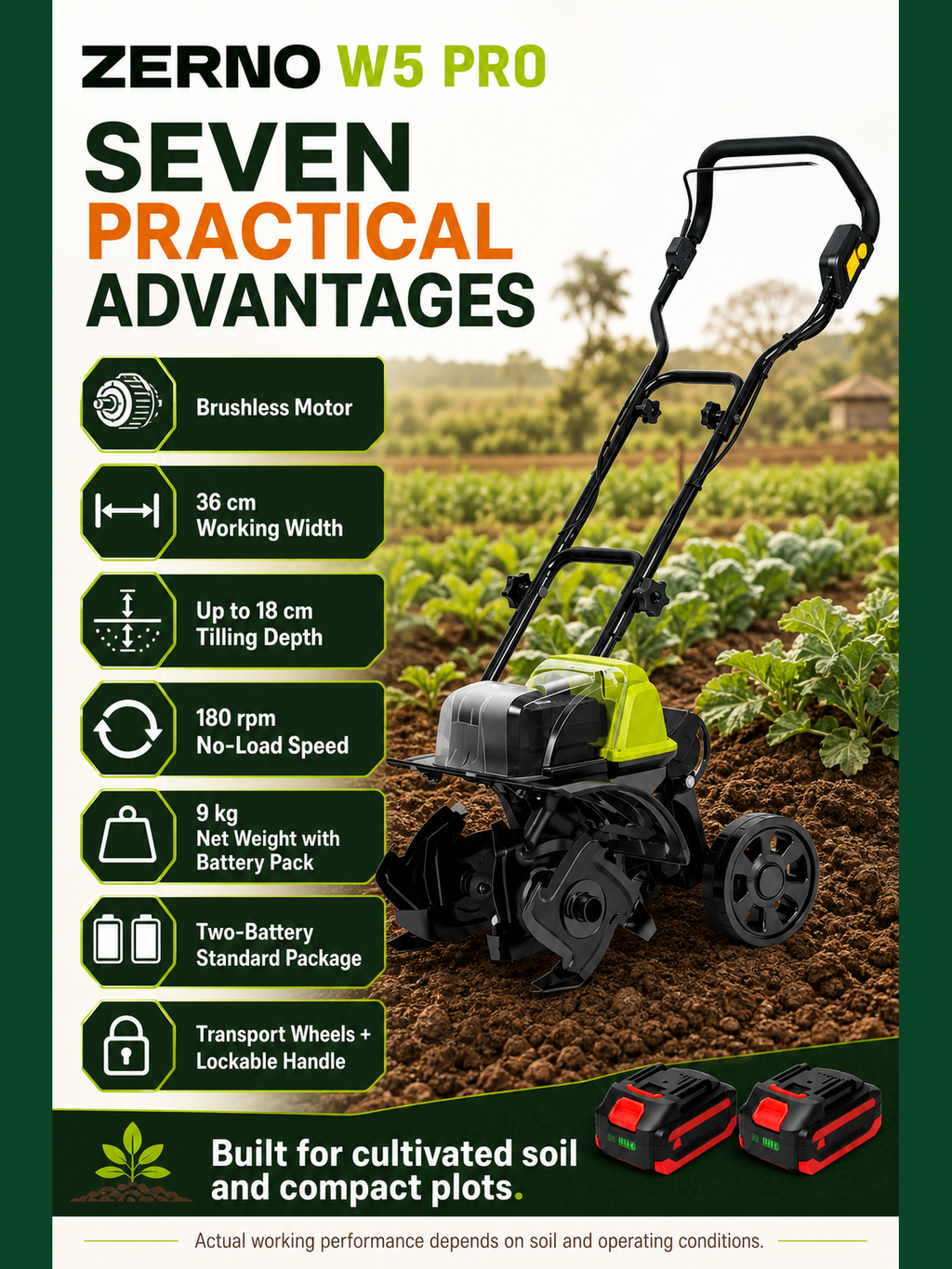 ZERNO W5 Pro 36cm Brushless Push Cultivator