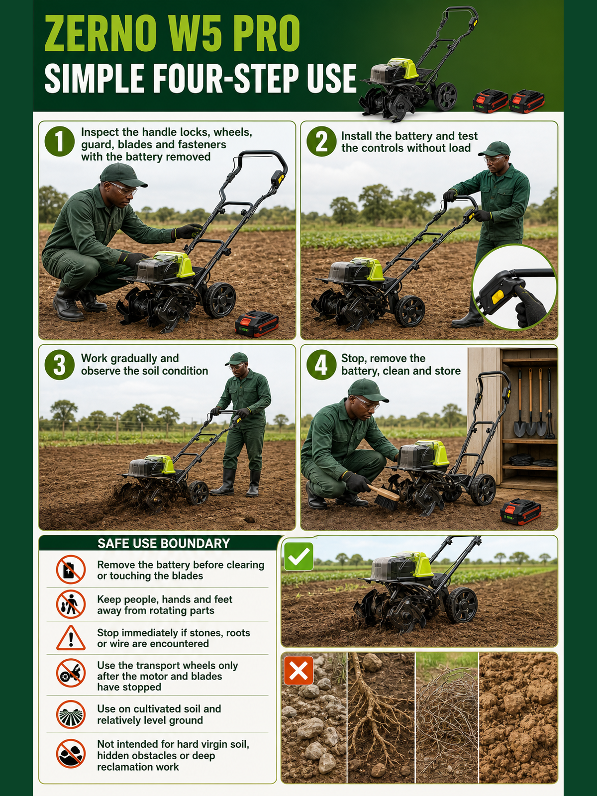 ZERNO W5 Pro 36cm Brushless Push Cultivator