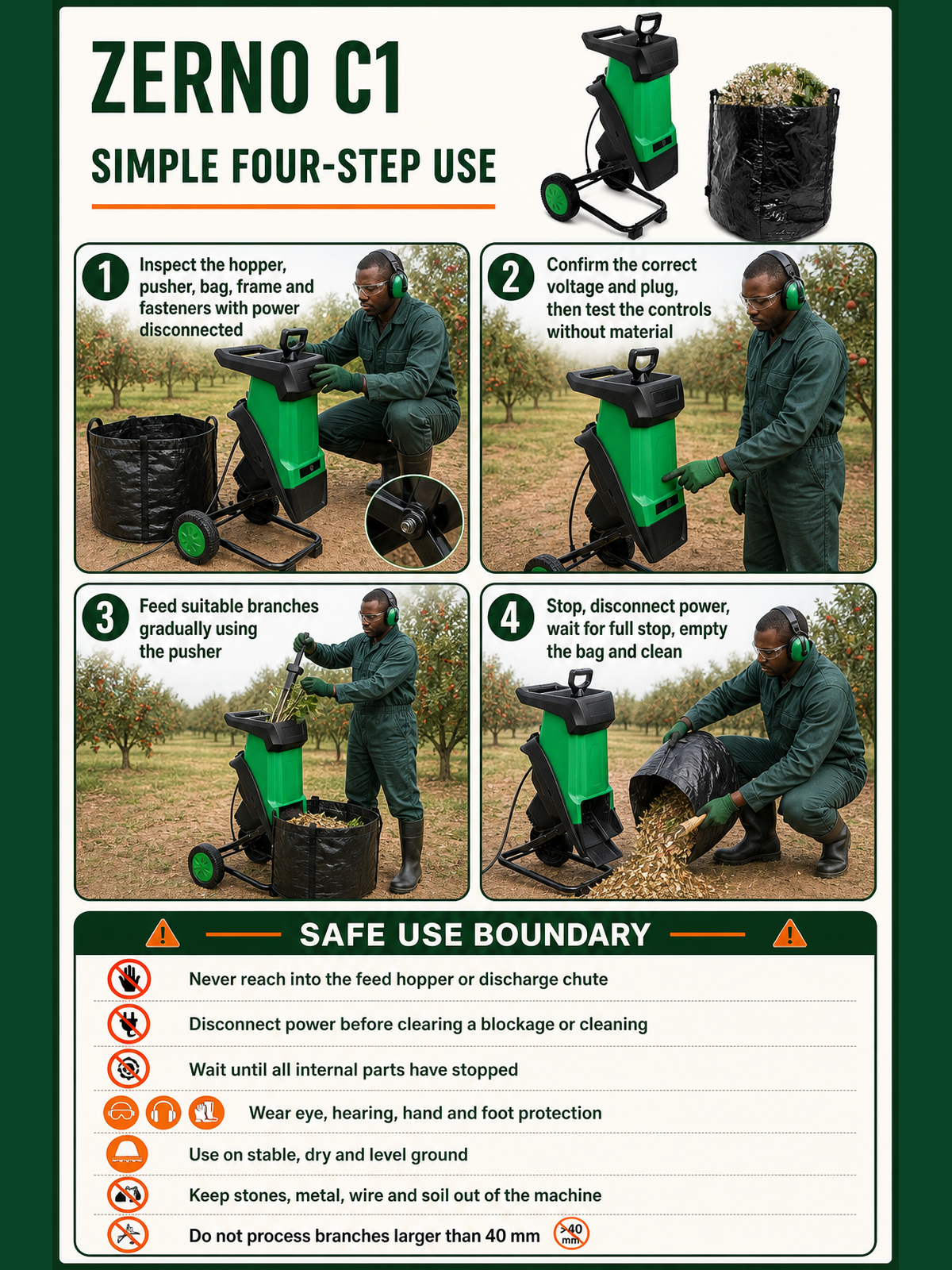 ZERNO C1 2400W Compact Electric Wood Chipper