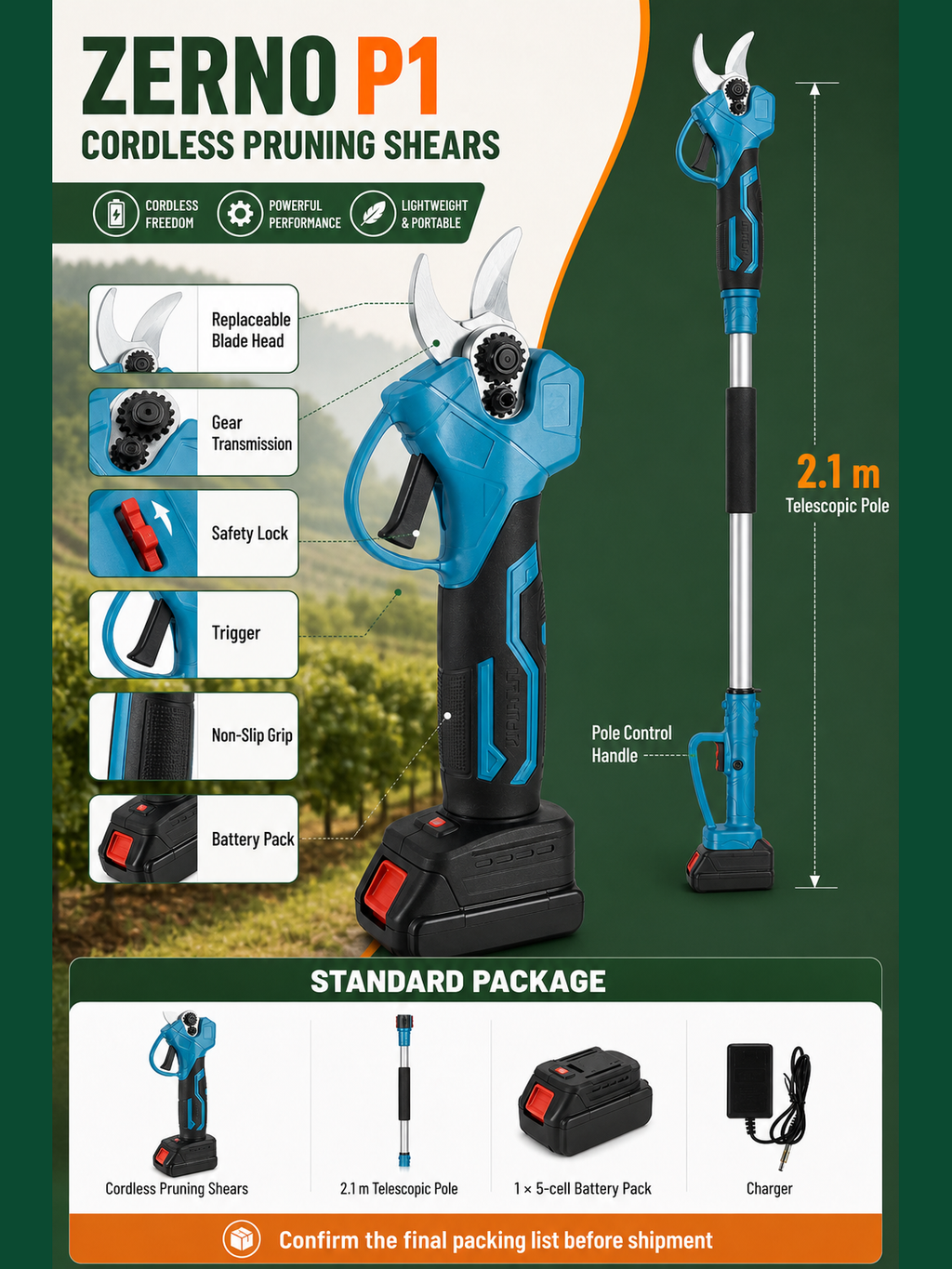 ZERNO P1 Cordless Electric Pruning Shears