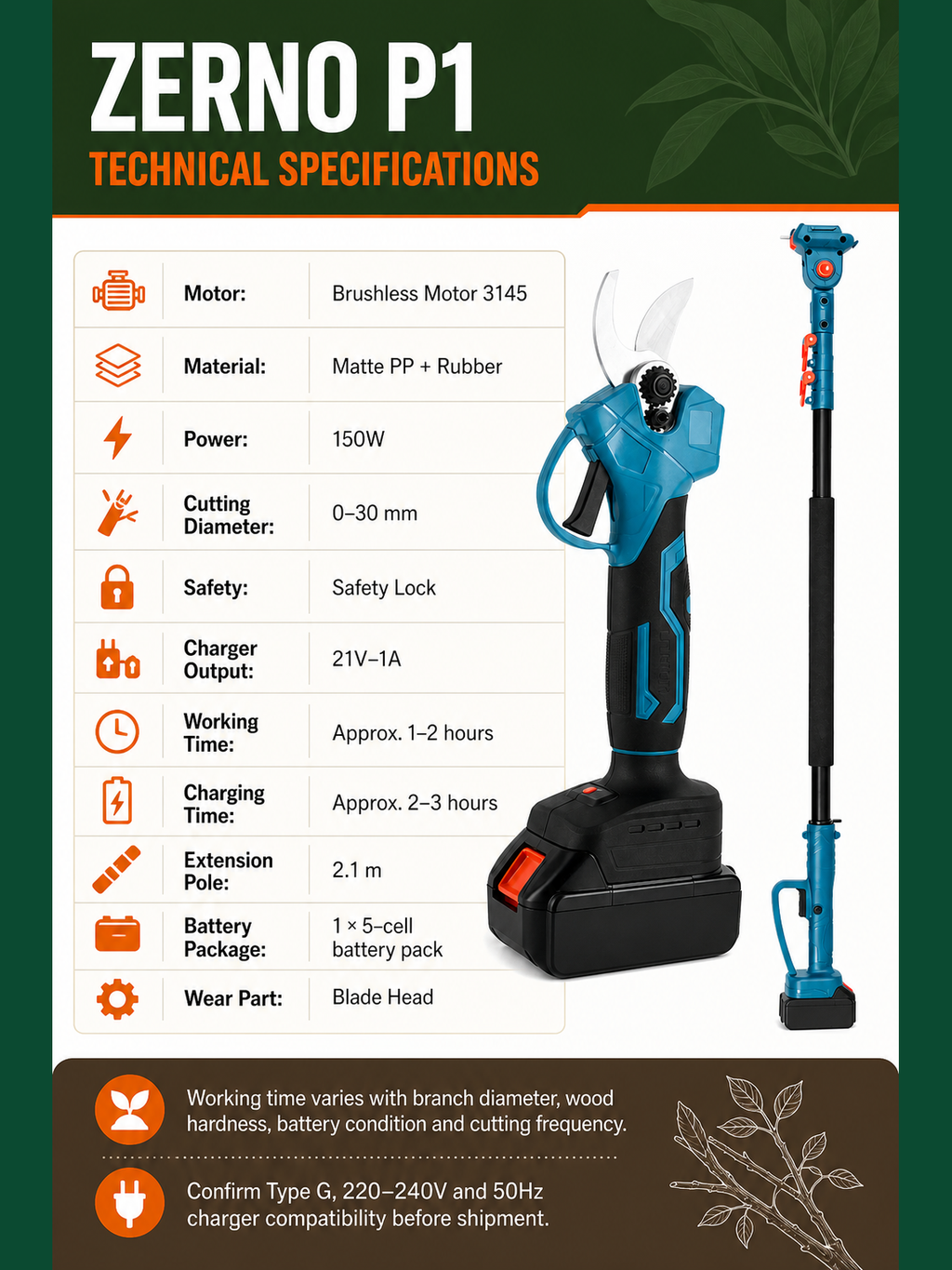 ZERNO P1 Cordless Electric Pruning Shears